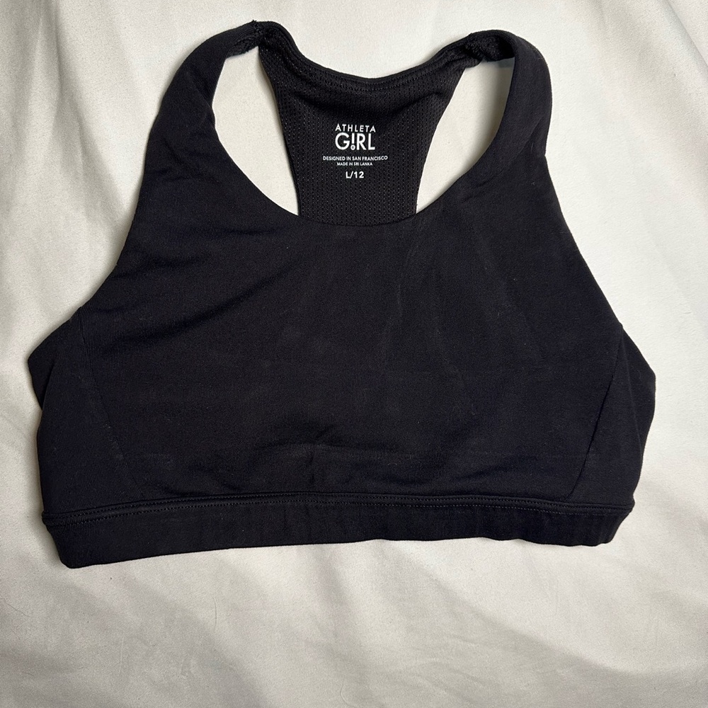 Athleta Girl Black Sports Bra Top Racerback with sheer portion on back